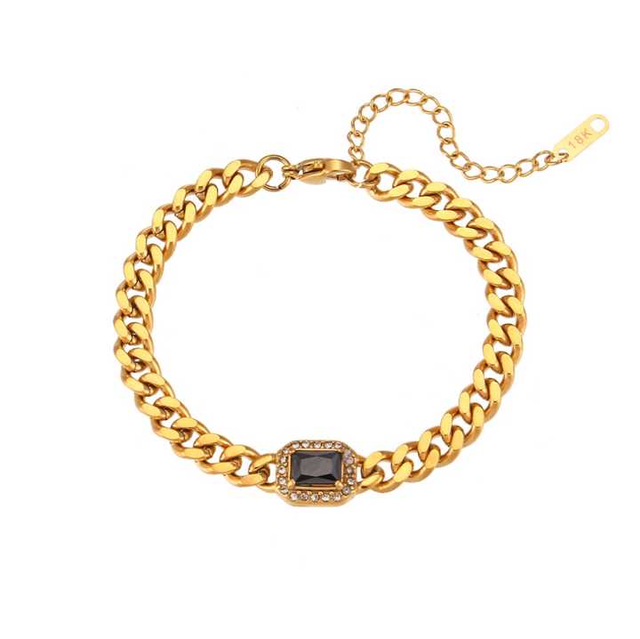 18K Gold Plated Hip Hop Cuban Chain Bracelet with Square Zircon for Women