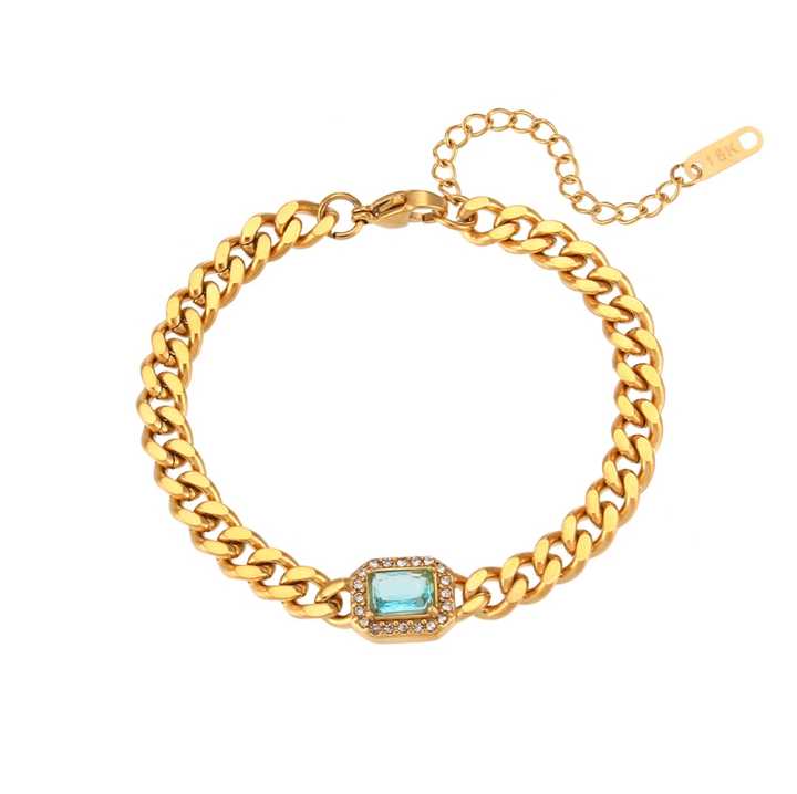 18K Gold Plated Hip Hop Cuban Chain Bracelet with Square Zircon for Women