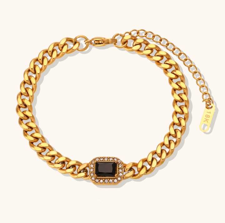 18K Gold Plated Hip Hop Cuban Chain Bracelet with Square Zircon for Women