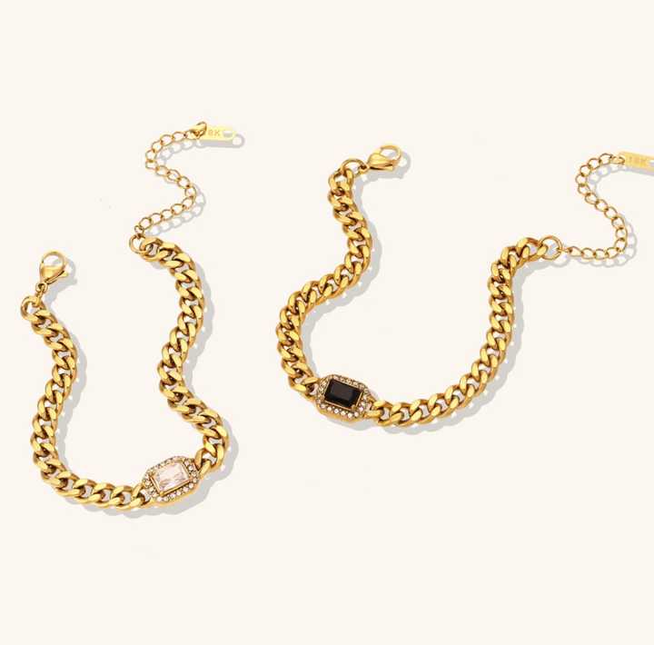 18K Gold Plated Hip Hop Cuban Chain Bracelet with Square Zircon for Women