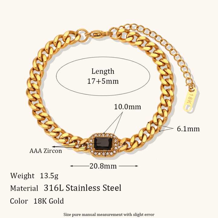 18K Gold Plated Hip Hop Cuban Chain Bracelet with Square Zircon for Women