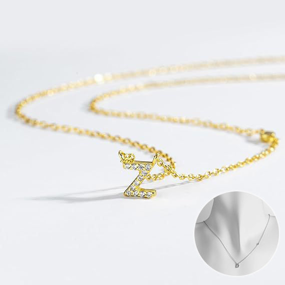 Luxury Gold & Silver A-Z Initial Necklace Dazzling CZ Pendant for Women