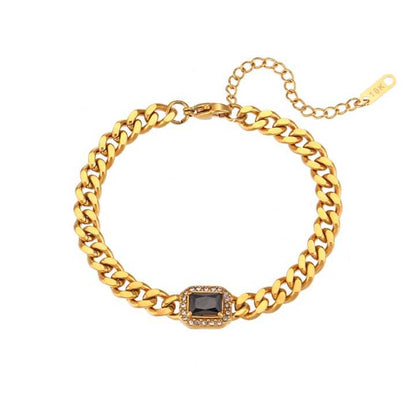 18K Gold Plated Hip Hop Cuban Chain Bracelet with Square Zircon for Women