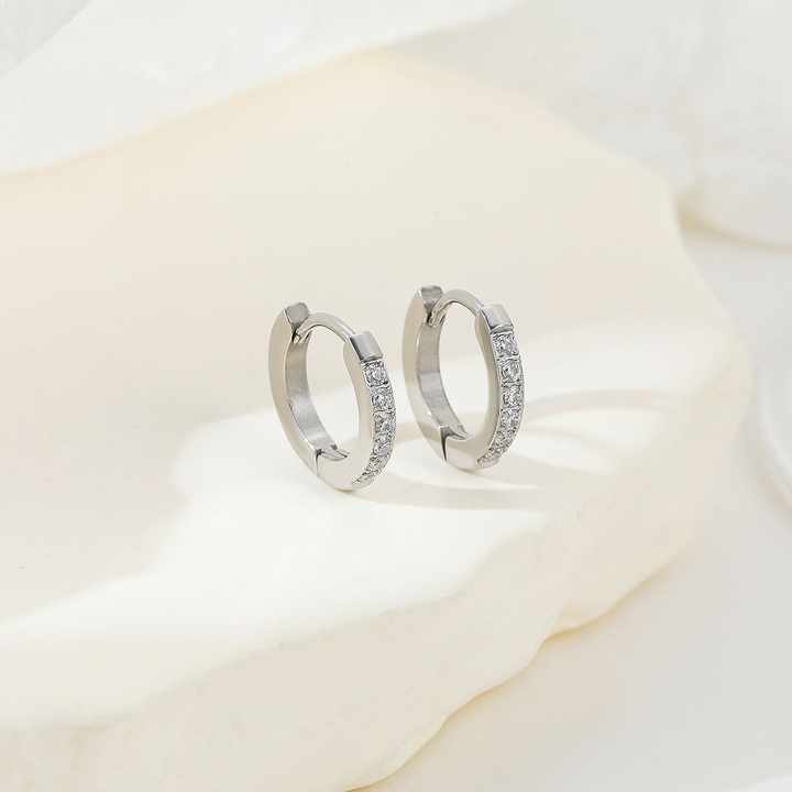 Elegant Gold-Plated Stainless Steel Huggie Hoop Earrings with Cubic Zirconia