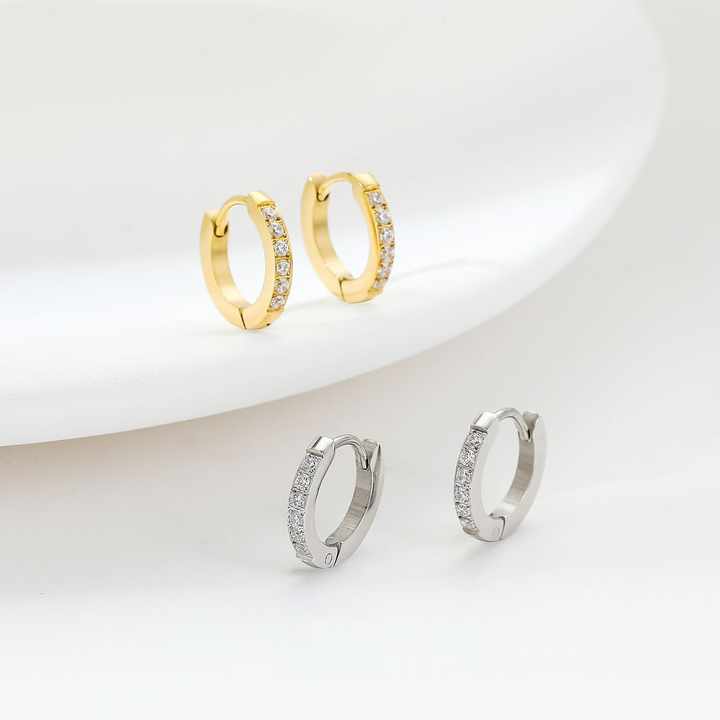 Elegant Gold-Plated Stainless Steel Huggie Hoop Earrings with Cubic Zirconia