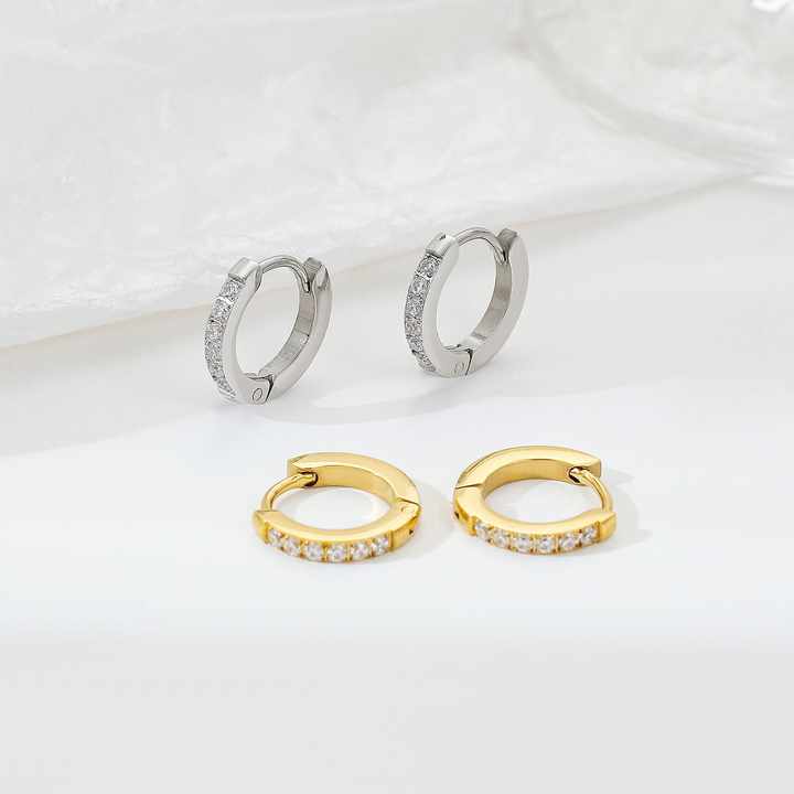 Elegant Gold-Plated Stainless Steel Huggie Hoop Earrings with Cubic Zirconia
