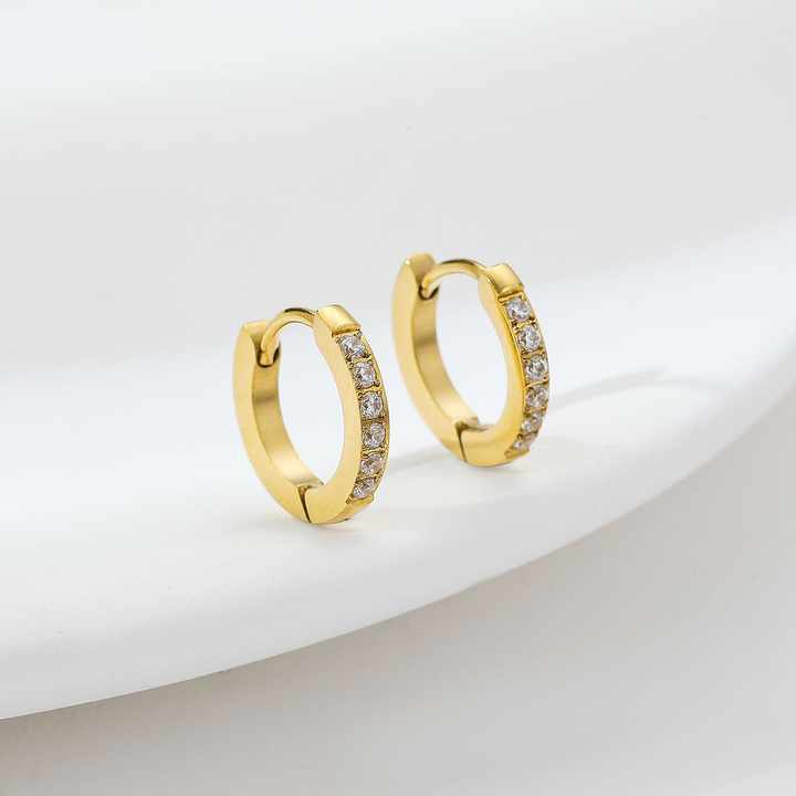Elegant Gold-Plated Stainless Steel Huggie Hoop Earrings with Cubic Zirconia