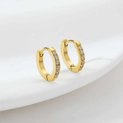 Elegant Gold-Plated Stainless Steel Huggie Hoop Earrings with Cubic Zirconia