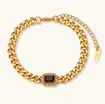18K Gold Plated Hip Hop Cuban Chain Bracelet with Square Zircon for Women