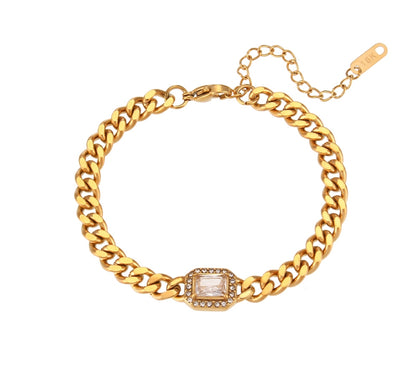 18K Gold Plated Hip Hop Cuban Chain Bracelet with Square Zircon for Women