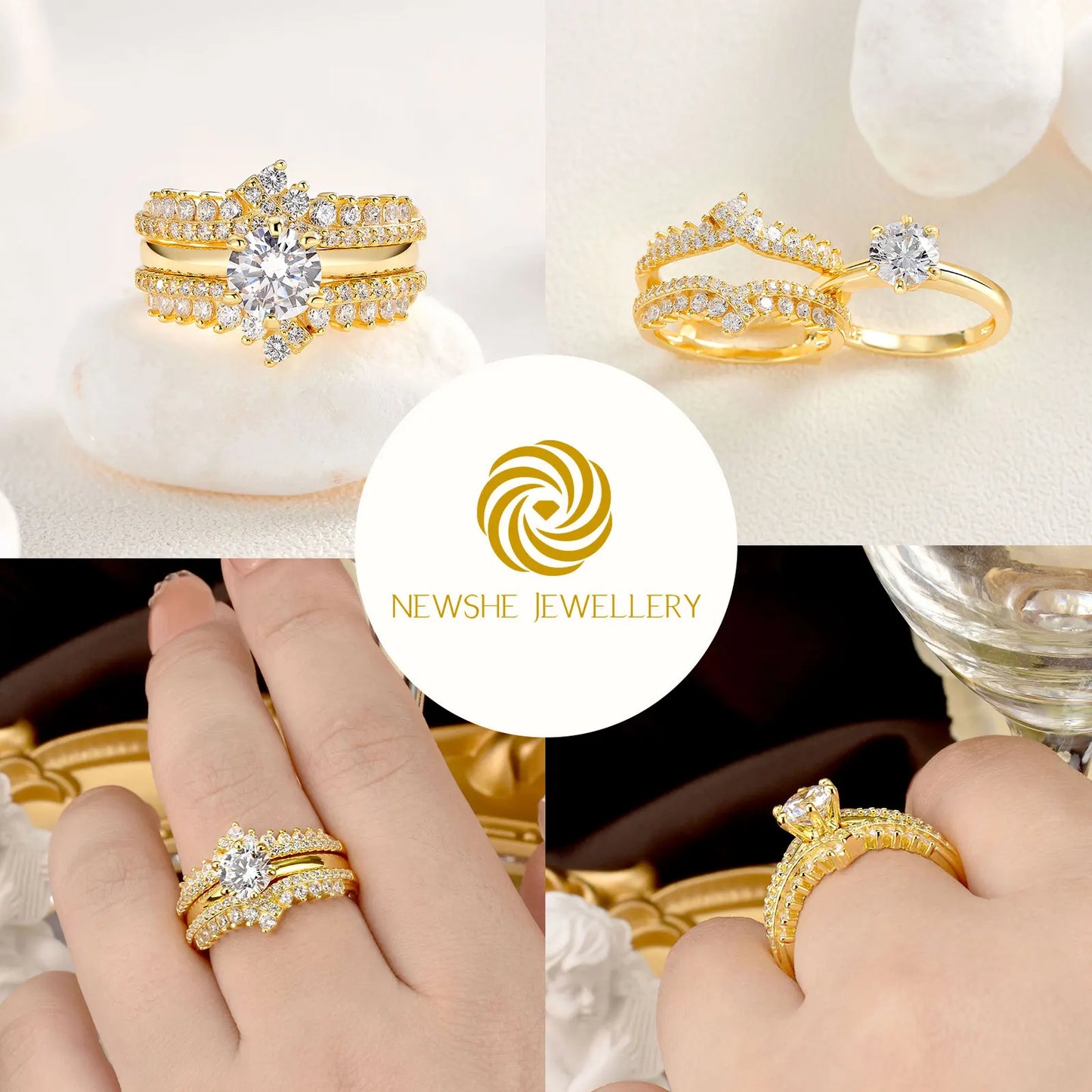 Sterling Silver Rose & Yellow Gold Engagement Ring Set