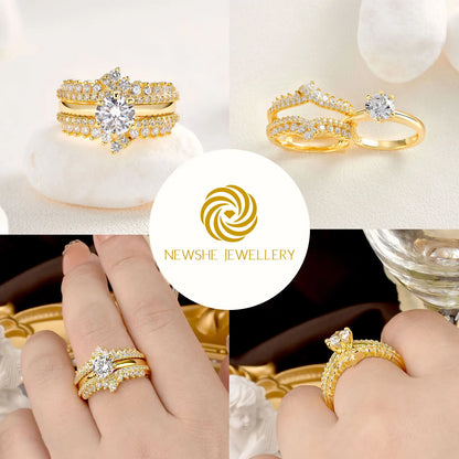 Sterling Silver Rose & Yellow Gold Engagement Ring Set