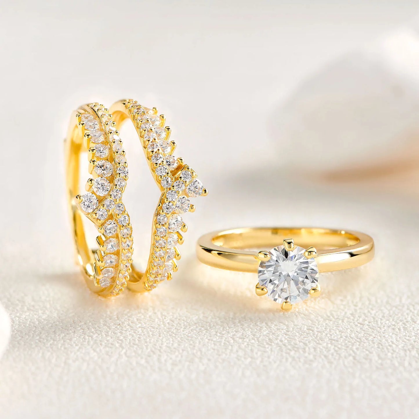 Sterling Silver Rose & Yellow Gold Engagement Ring Set