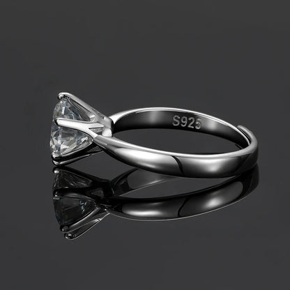 925 Sterling Silver Moissanite Ring Resizable, 6-Prong Setting