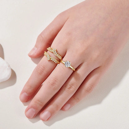 Sterling Silver Rose & Yellow Gold Engagement Ring Set