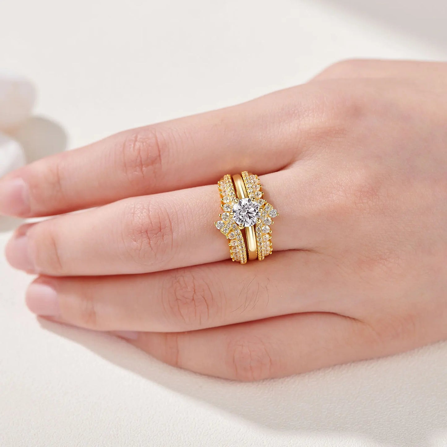 Sterling Silver Rose & Yellow Gold Engagement Ring Set