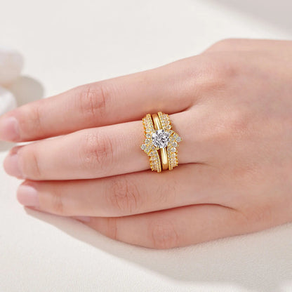 Sterling Silver Rose & Yellow Gold Engagement Ring Set