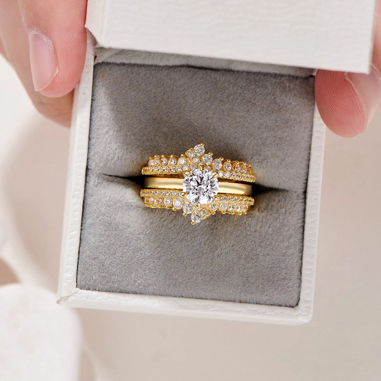 Sterling Silver Rose & Yellow Gold Engagement Ring Set