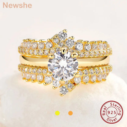 Sterling Silver Rose & Yellow Gold Engagement Ring Set