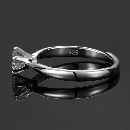 925 Sterling Silver Moissanite Ring Resizable, 6-Prong Setting