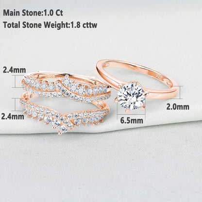 Sterling Silver Rose & Yellow Gold Engagement Ring Set